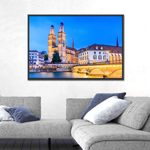 Zurich View In Switzerland Canvas Wall Art-5 Horizontal-Gallery Wrap-22" x 12"-Tiaracle