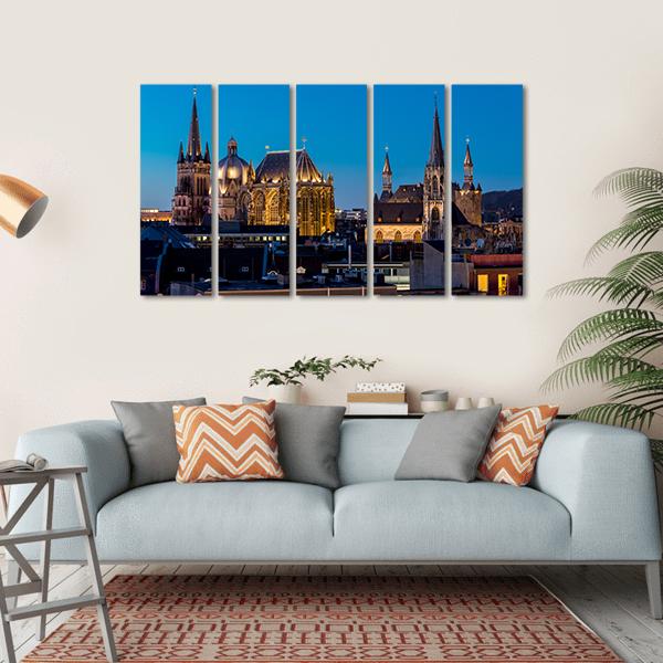 Aachen At Night Germany Canvas Wall Art-5 Horizontal-Gallery Wrap-22" x 12"-Tiaracle
