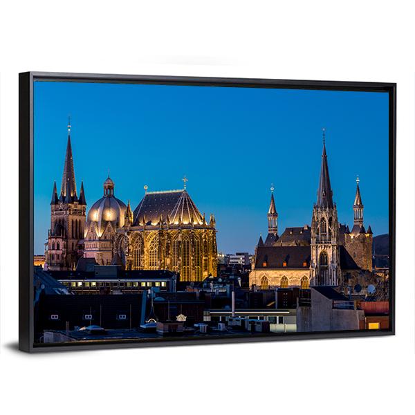 Aachen At Night Germany Canvas Wall Art-3 Horizontal-Gallery Wrap-25" x 16"-Tiaracle