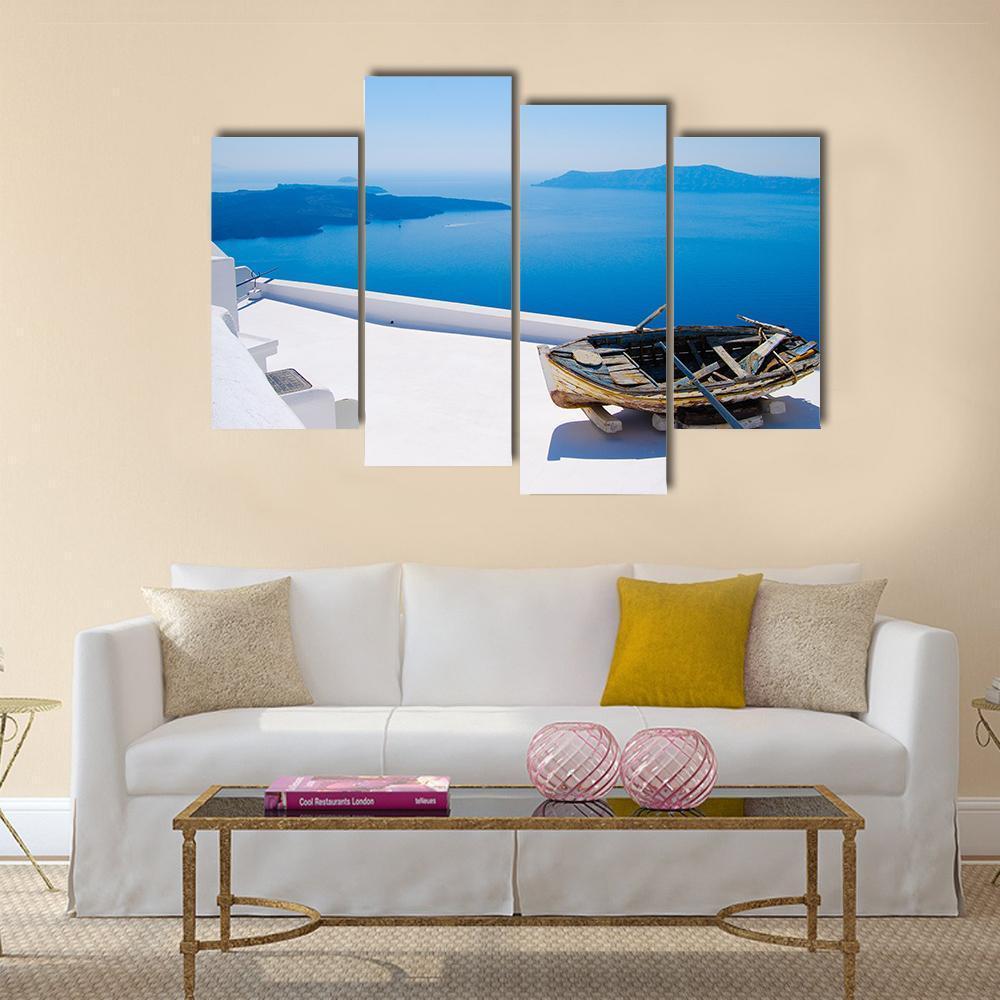 Abandoned Boat On Santorini Islands Canvas Wall Art-4 Pop-Gallery Wrap-50" x 32"-Tiaracle