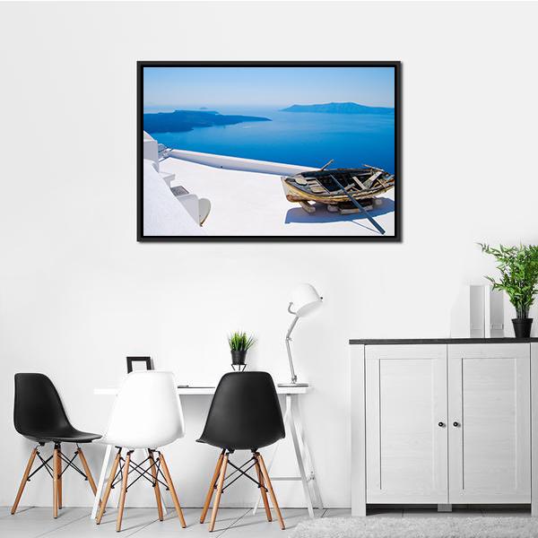 Abandoned Boat On Santorini Islands Canvas Wall Art-3 Horizontal-Gallery Wrap-25" x 16"-Tiaracle