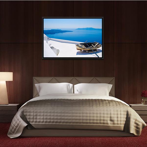 Abandoned Boat On Santorini Islands Canvas Wall Art-3 Horizontal-Gallery Wrap-25" x 16"-Tiaracle