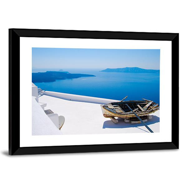 Abandoned Boat On Santorini Islands Canvas Wall Art-3 Horizontal-Gallery Wrap-25" x 16"-Tiaracle