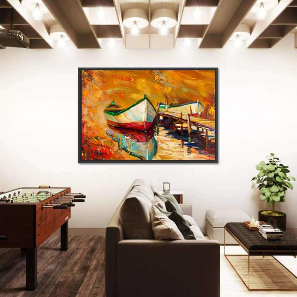Abstract Boat & Jetty Canvas Wall Art-5 Horizontal-Gallery Wrap-22" x 12"-Tiaracle