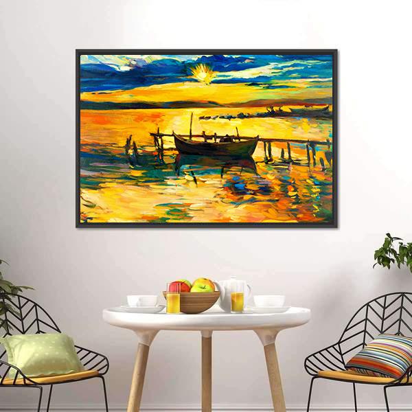 Abstract Of Boat & Jetty Canvas Wall Art-5 Horizontal-Gallery Wrap-22" x 12"-Tiaracle