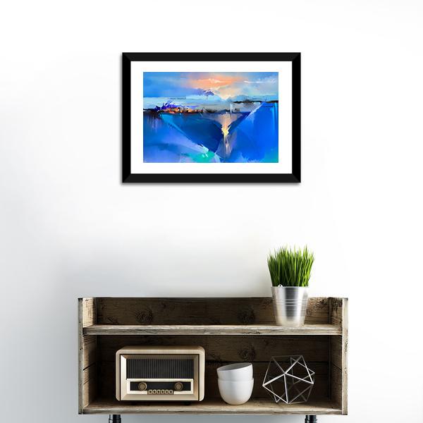 Abstract Of Tree Hill And Green Blue Field With Sunlight Canvas Wall Art-1 Piece-Framed Print-20" x 16"-Tiaracle