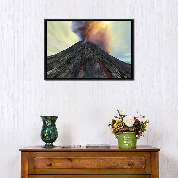 Active Volcano Belches Smoke Canvas Wall Art-1 Piece-Floating Frame-24" x 16"-Tiaracle