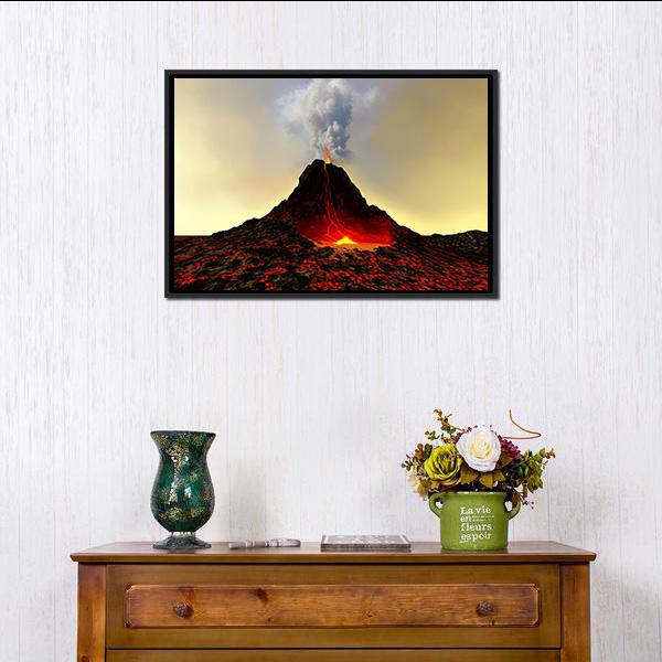 Active Volcano Spews Out Hot Red Lava Canvas Wall Art-5 Horizontal-Gallery Wrap-22" x 12"-Tiaracle