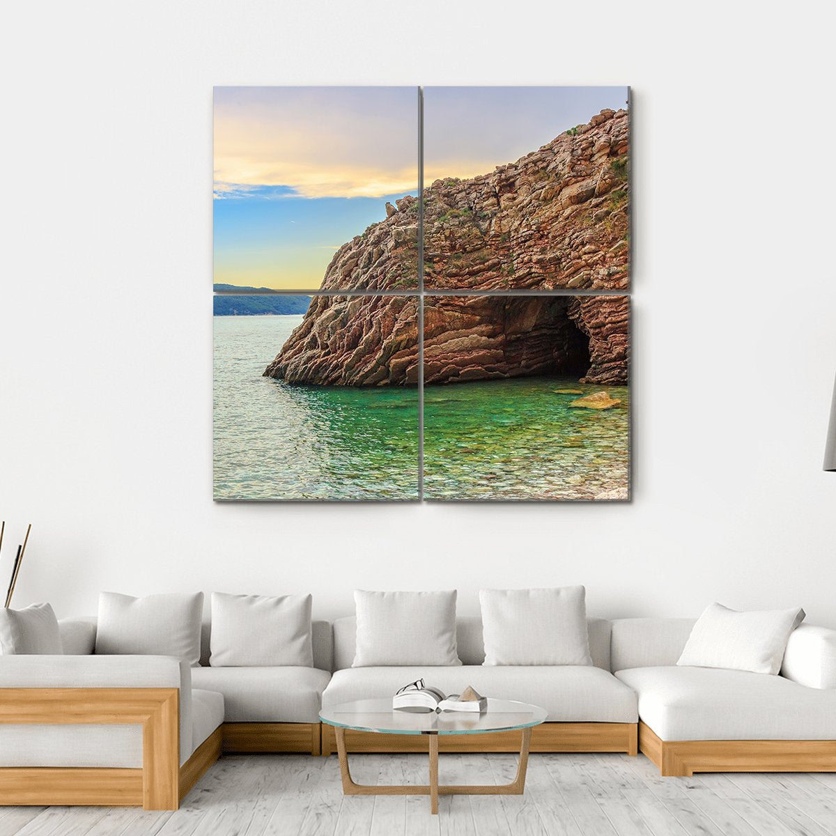 Adriatic Sea Coastline Budva City Canvas Wall Art-4 Square-Gallery Wrap-17" x 17"-Tiaracle