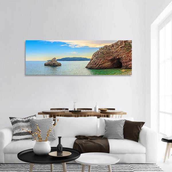 Adriatic Sea Coastline Budva city Panoramic Canvas Wall Art-1 Piece-36" x 12"-Tiaracle