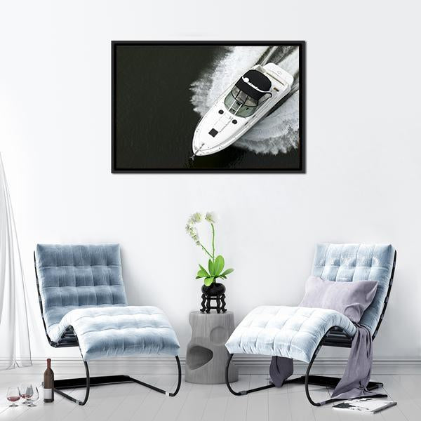 Aerial View Of Speedboat Canvas Wall Art-5 Horizontal-Gallery Wrap-22" x 12"-Tiaracle