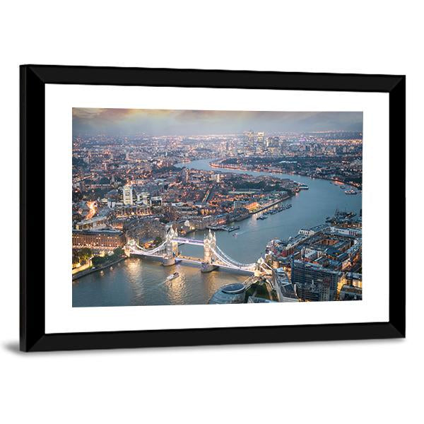 Aerial View Of Tower Bridge Canvas Wall Art-5 Horizontal-Gallery Wrap-22" x 12"-Tiaracle