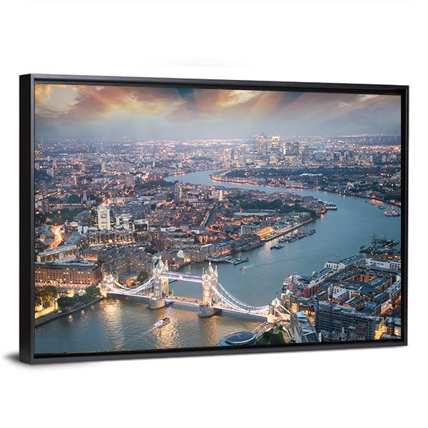 Aerial View Of Tower Bridge Canvas Wall Art-5 Horizontal-Gallery Wrap-22" x 12"-Tiaracle