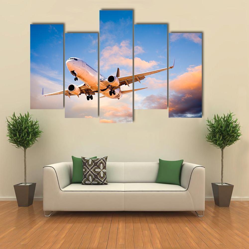 Aeroplane In Sky Canvas Wall Art-5 Pop-Gallery Wrap-47" x 32"-Tiaracle