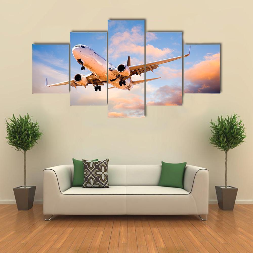 Aeroplane In Sky Canvas Wall Art-5 Star-Gallery Wrap-62" x 32"-Tiaracle