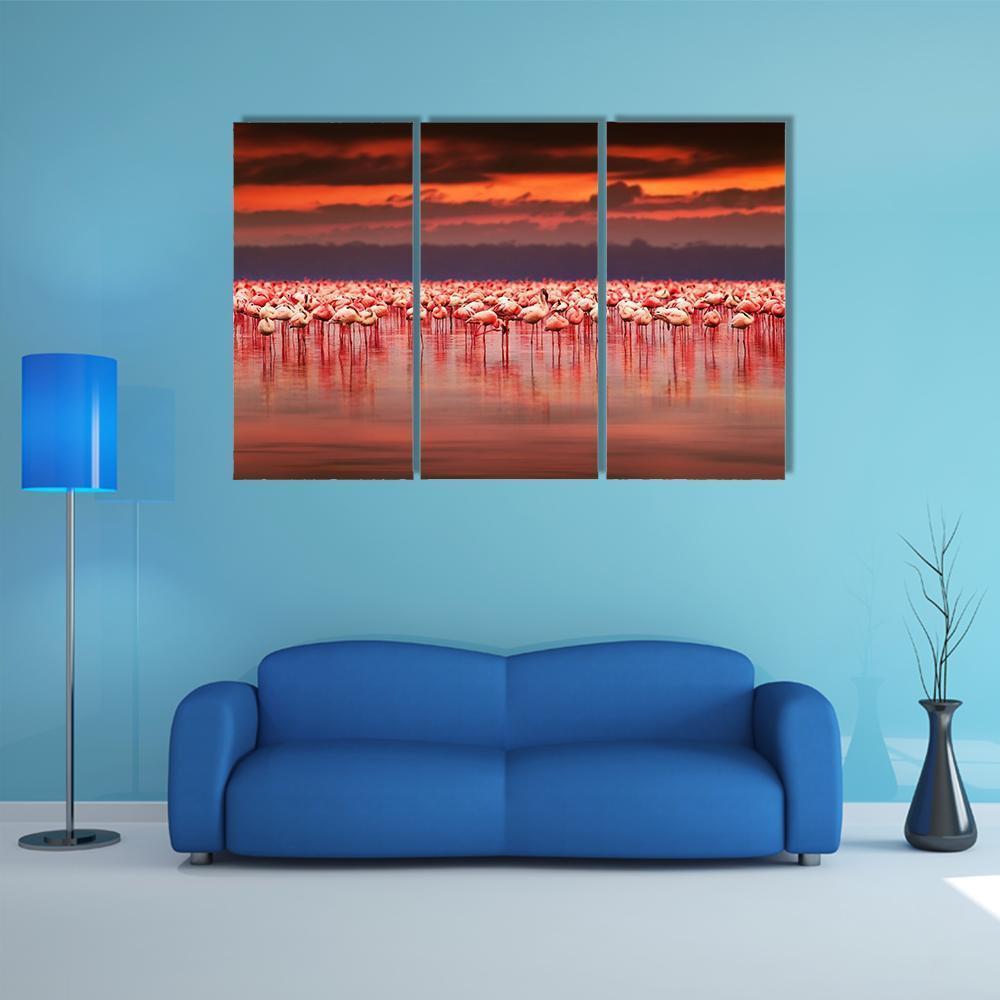 African Flamingos In Lake Canvas Wall Art-3 Horizontal-Gallery Wrap-37" x 24"-Tiaracle