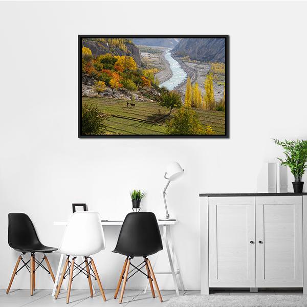 Agricultural Field Near Hunza Valley Canvas Wall Art-1 Piece-Floating Frame-24" x 16"-Tiaracle