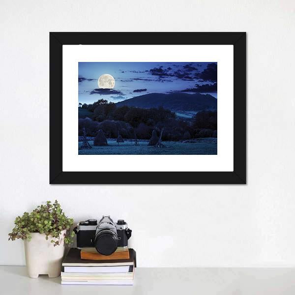 Agricultural Landscape At Night Canvas Wall Art-1 Piece-Framed Print-20" x 16"-Tiaracle