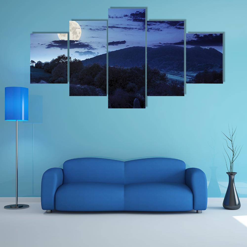 Agricultural Landscape At Night Canvas Wall Art-5 Star-Gallery Wrap-62" x 32"-Tiaracle
