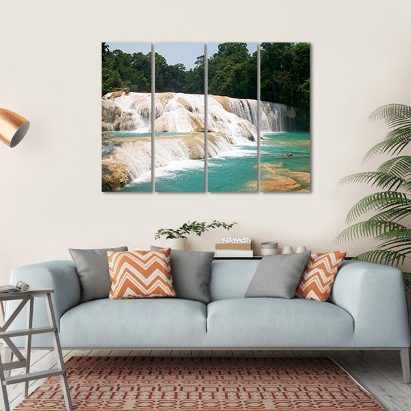 Agua Azul Waterfall Canvas Wall Art-4 Horizontal-Gallery Wrap-34" x 24"-Tiaracle