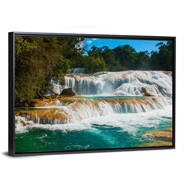 Agua Azul Waterfall Canvas Wall Art-3 Horizontal-Gallery Wrap-25" x 16"-Tiaracle