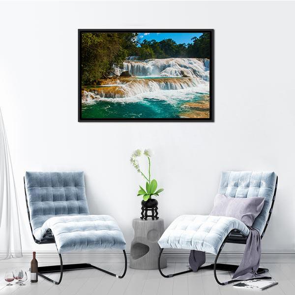 Agua Azul Waterfall Canvas Wall Art-3 Horizontal-Gallery Wrap-25" x 16"-Tiaracle