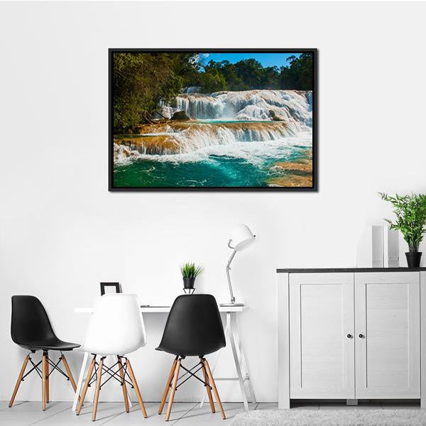 Agua Azul Waterfall Canvas Wall Art-3 Horizontal-Gallery Wrap-25" x 16"-Tiaracle