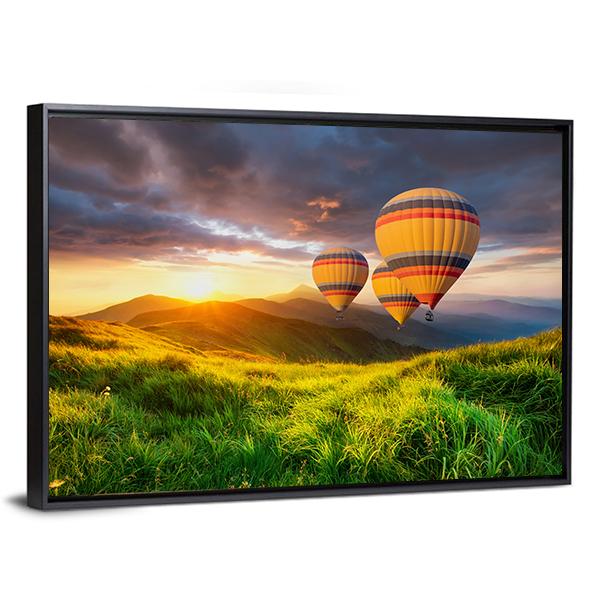 Air Ballon Above Mountains Canvas Wall Art-3 Horizontal-Gallery Wrap-25" x 16"-Tiaracle