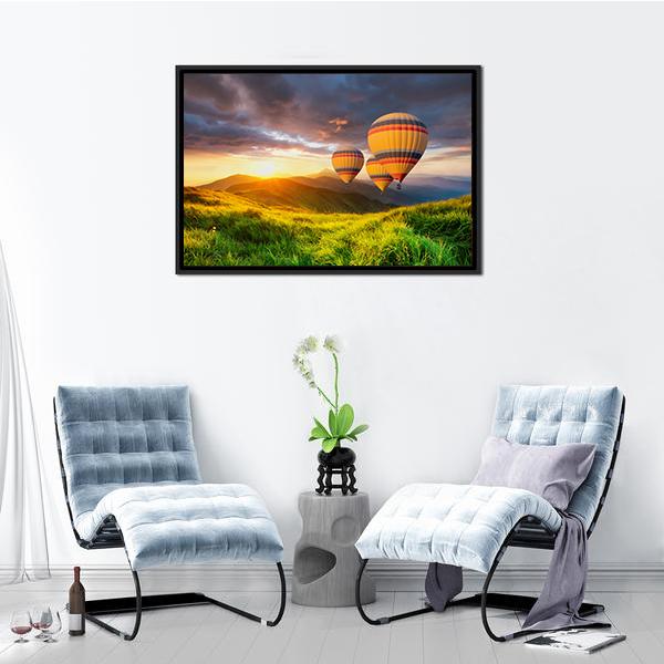 Air Ballon Above Mountains Canvas Wall Art-3 Horizontal-Gallery Wrap-25" x 16"-Tiaracle
