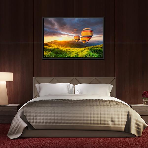 Air Ballon Above Mountains Canvas Wall Art-3 Horizontal-Gallery Wrap-25" x 16"-Tiaracle