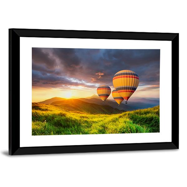Air Ballon Above Mountains Canvas Wall Art-3 Horizontal-Gallery Wrap-25" x 16"-Tiaracle