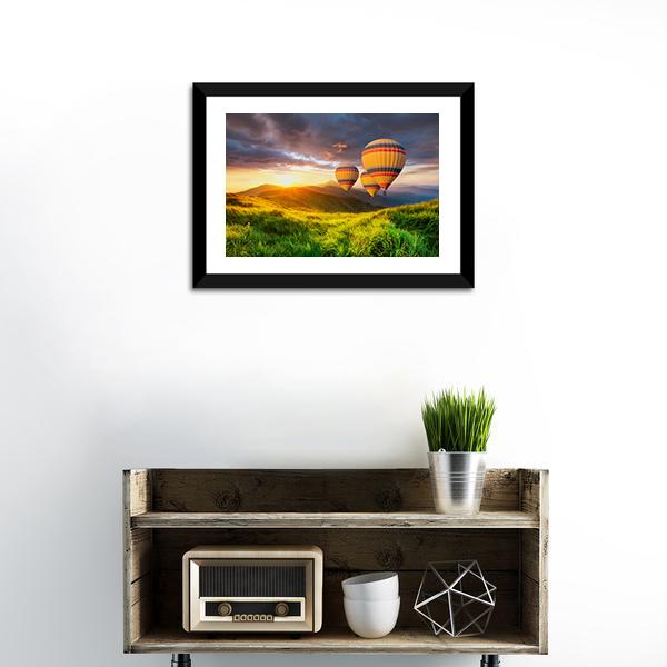 Air Balloon Above Mountains Canvas Wall Art-1 Piece-Framed Print-20" x 16"-Tiaracle