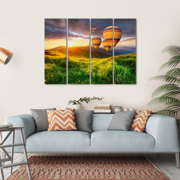 Air Balloon Above Mountains Canvas Wall Art-4 Horizontal-Gallery Wrap-34" x 24"-Tiaracle