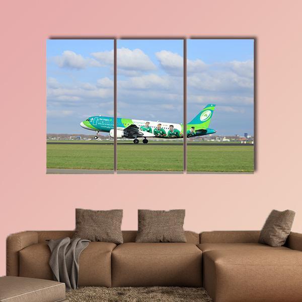 Airbus On Runway Canvas Wall Art-3 Horizontal-Gallery Wrap-37" x 24"-Tiaracle