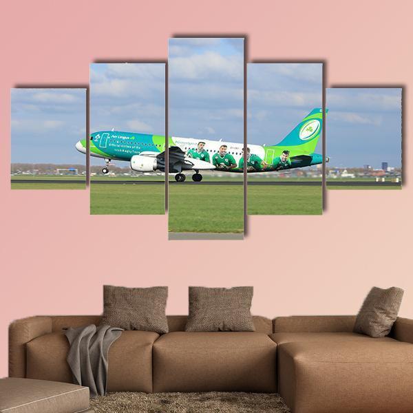Airbus On Runway Canvas Wall Art-5 Star-Gallery Wrap-62" x 32"-Tiaracle