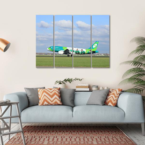 Airbus On Runway Canvas Wall Art-4 Horizontal-Gallery Wrap-34" x 24"-Tiaracle