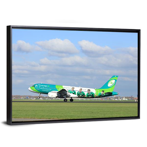 Airbus On Runway Canvas Wall Art-3 Horizontal-Gallery Wrap-25" x 16"-Tiaracle