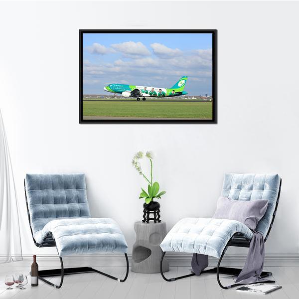Airbus On Runway Canvas Wall Art-3 Horizontal-Gallery Wrap-25" x 16"-Tiaracle