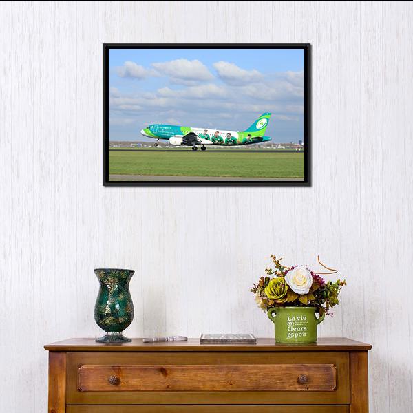 Airbus On Runway Canvas Wall Art-1 Piece-Floating Frame-24" x 16"-Tiaracle