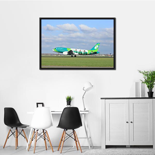 Airbus On Runway Canvas Wall Art-3 Horizontal-Gallery Wrap-25" x 16"-Tiaracle