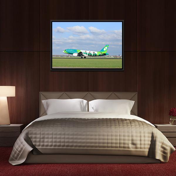 Airbus On Runway Canvas Wall Art-3 Horizontal-Gallery Wrap-25" x 16"-Tiaracle