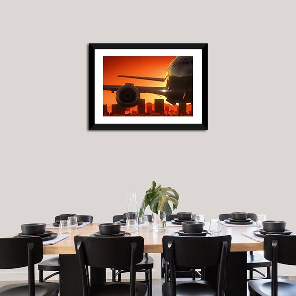 Aircraft At Sunrise Canvas Wall Art-3 Horizontal-Gallery Wrap-25" x 16"-Tiaracle