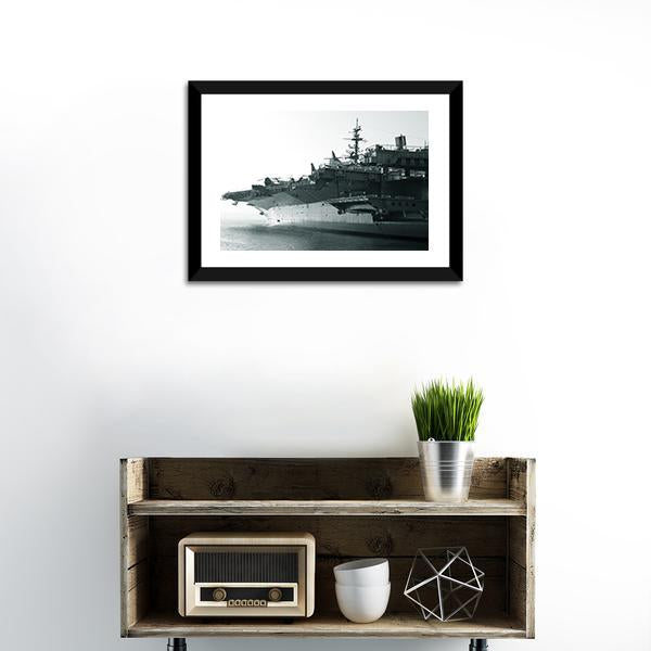 Aircraft Carrier In Ocean Canvas Wall Art-1 Piece-Framed Print-20" x 16"-Tiaracle
