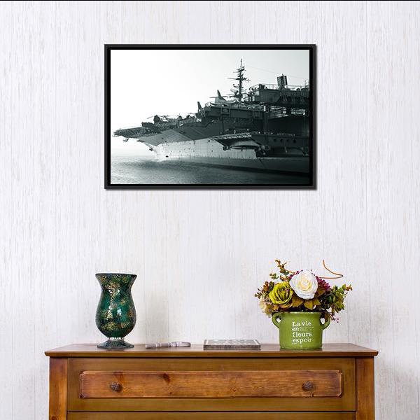 Aircraft Carrier In Ocean Canvas Wall Art-1 Piece-Floating Frame-24" x 16"-Tiaracle