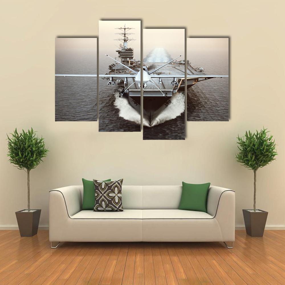 Aircraft Carrier In Sea Canvas Wall Art-4 Pop-Gallery Wrap-34" x 20"-Tiaracle