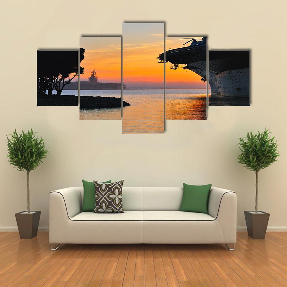 Aircraft Carrier Canvas Wall Art-5 Star-Gallery Wrap-62" x 32"-Tiaracle