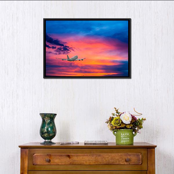 Aircraft In Sky With Cloud Canvas Wall Art-1 Piece-Floating Frame-24" x 16"-Tiaracle