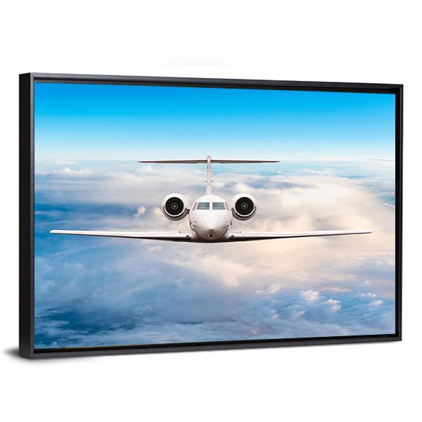 Aircraft Private Jet In Flight Canvas Wall Art-3 Horizontal-Gallery Wrap-25" x 16"-Tiaracle