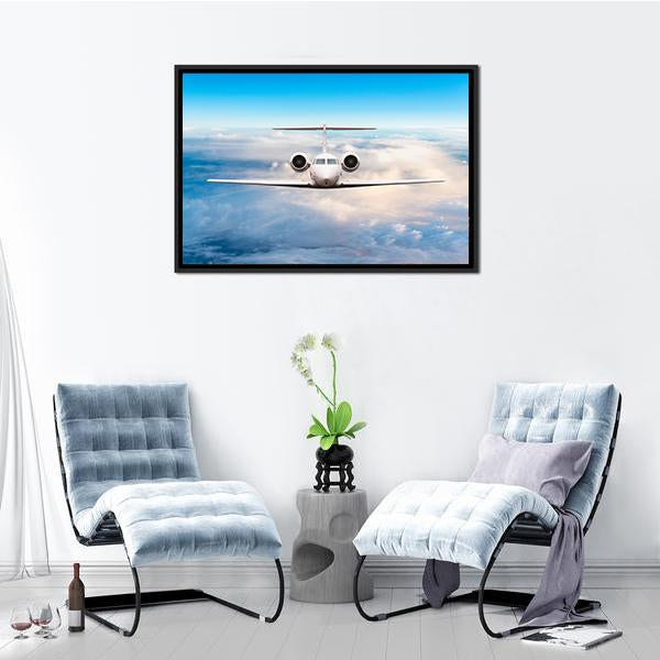 Aircraft Private Jet In Flight Canvas Wall Art-3 Horizontal-Gallery Wrap-25" x 16"-Tiaracle