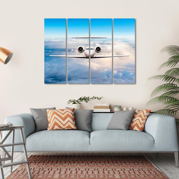 Aircraft Private Jet In Flight Canvas Wall Art-4 Horizontal-Gallery Wrap-34" x 24"-Tiaracle